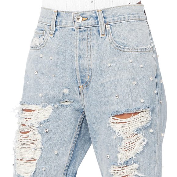 Jonathan Simkhai Pearl-Embellished Boyfriend Jeans - Picture 2 of 3
